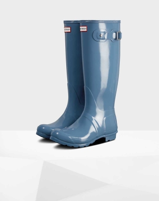 Hunter Original Gloss Wellington Uzun Yağmur Çizmesi Kadın Mavi | 571046-APT