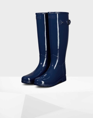 Hunter Original Refined Gloss Wellington Uzun Yağmur Çizmesi Kadın Mavi | 583297-VDC