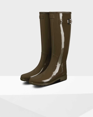 Hunter Refined Slim Fit Gloss Wellington Uzun Yağmur Çizmesi Kadın Yeşil | 025674-PXB