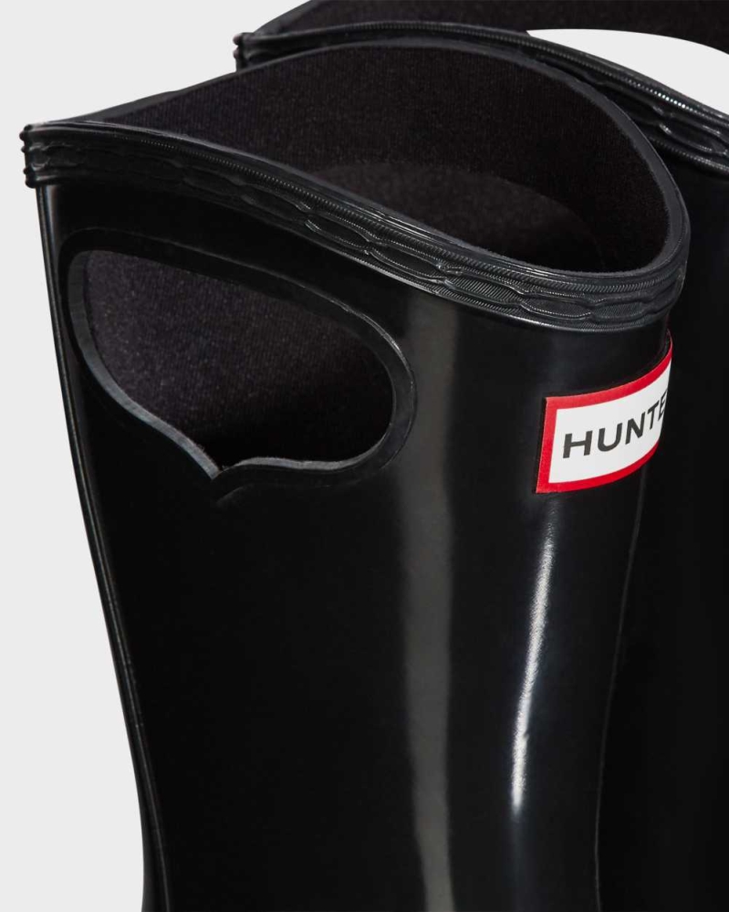 Hunter Original Big Grab Handle Gloss Wellington Kısa Yağmur Çizmesi Çocuk Siyah | 610349-OEH