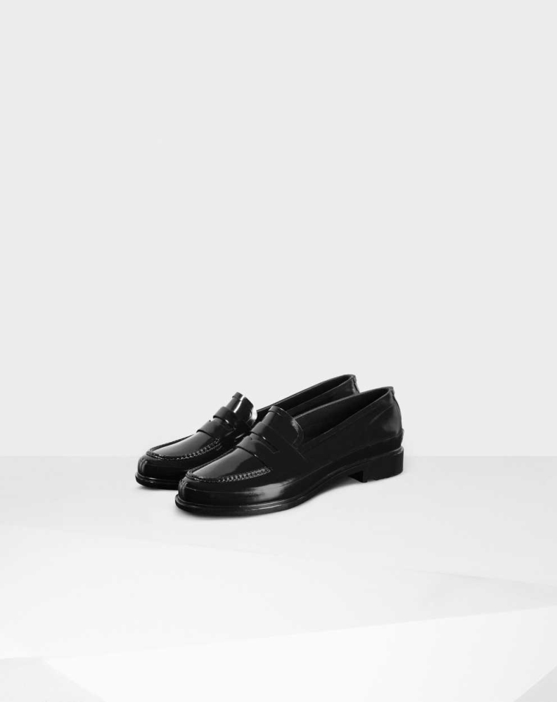 Hunter Original Gloss Penny Loafer Ayakkabı Kadın Siyah | 867951-BVF