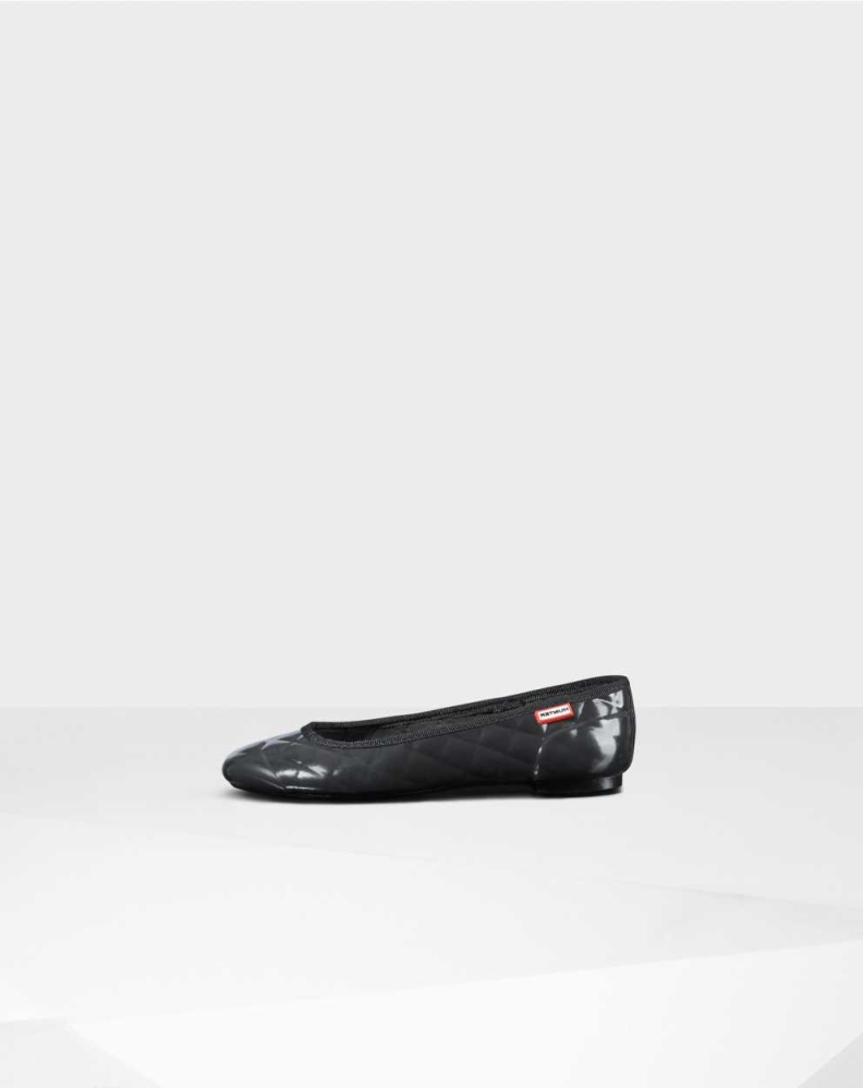 Hunter Original Gloss Quilted Bale Ayakkabısı Kadın Siyah | 540721-JSK