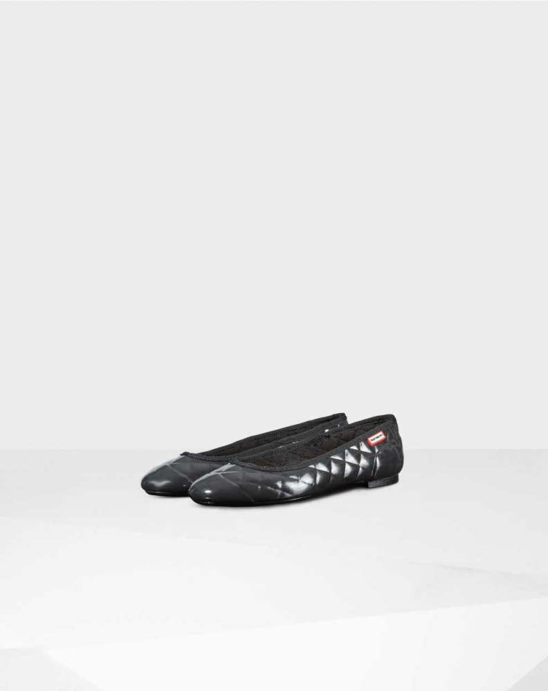 Hunter Original Gloss Quilted Bale Ayakkabısı Kadın Siyah | 540721-JSK