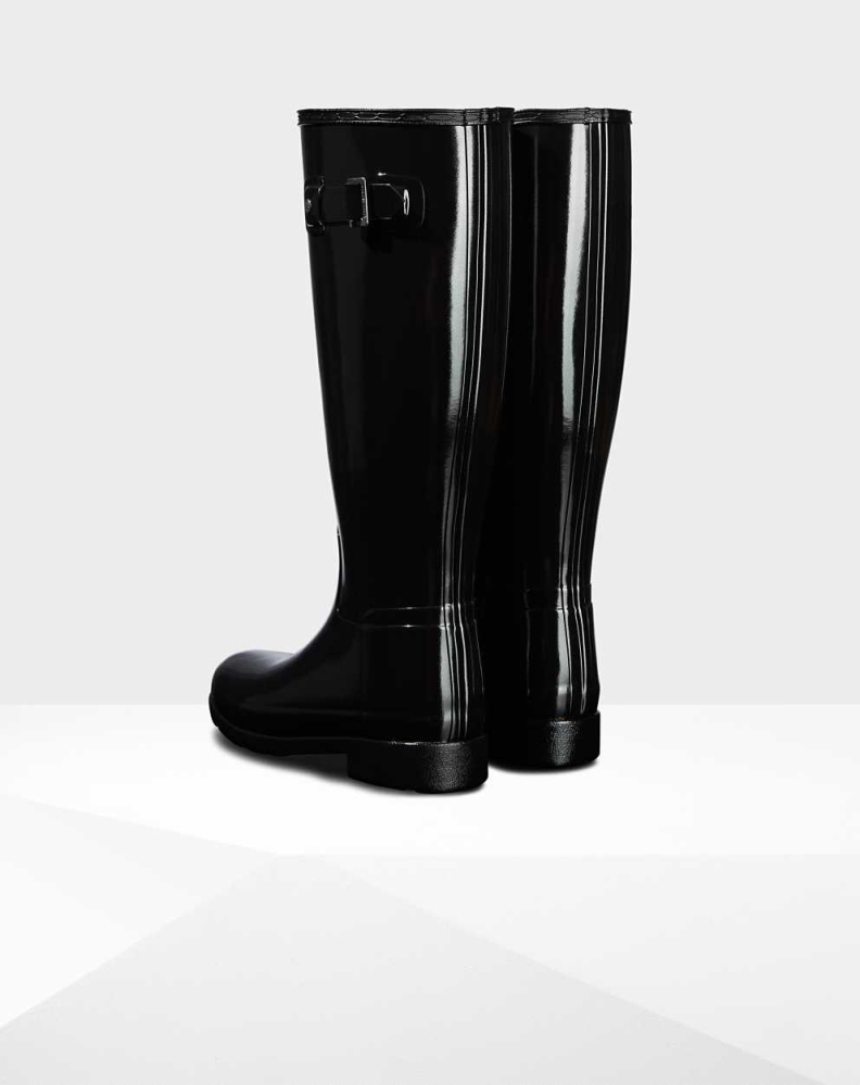 Hunter Original Refined Gloss Wellington Uzun Yağmur Çizmesi Kadın Siyah | 162083-OGR