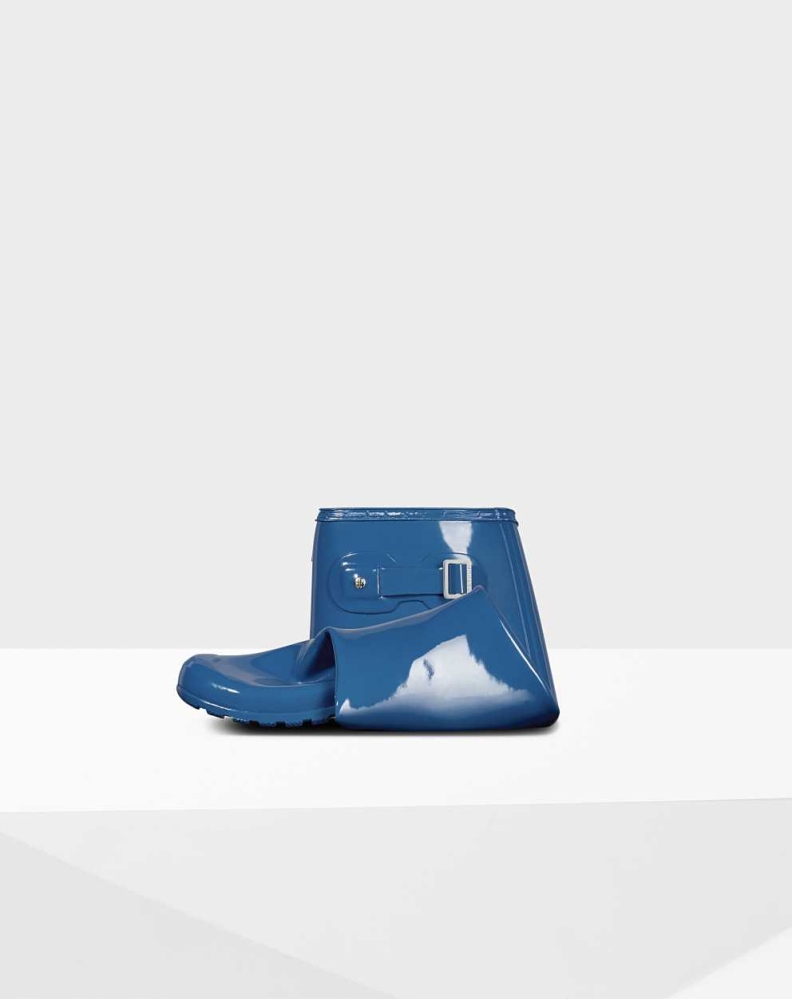 Hunter Original Tour Foldable Gloss Wellington Uzun Yağmur Çizmesi Kadın Mavi | 617984-WKP