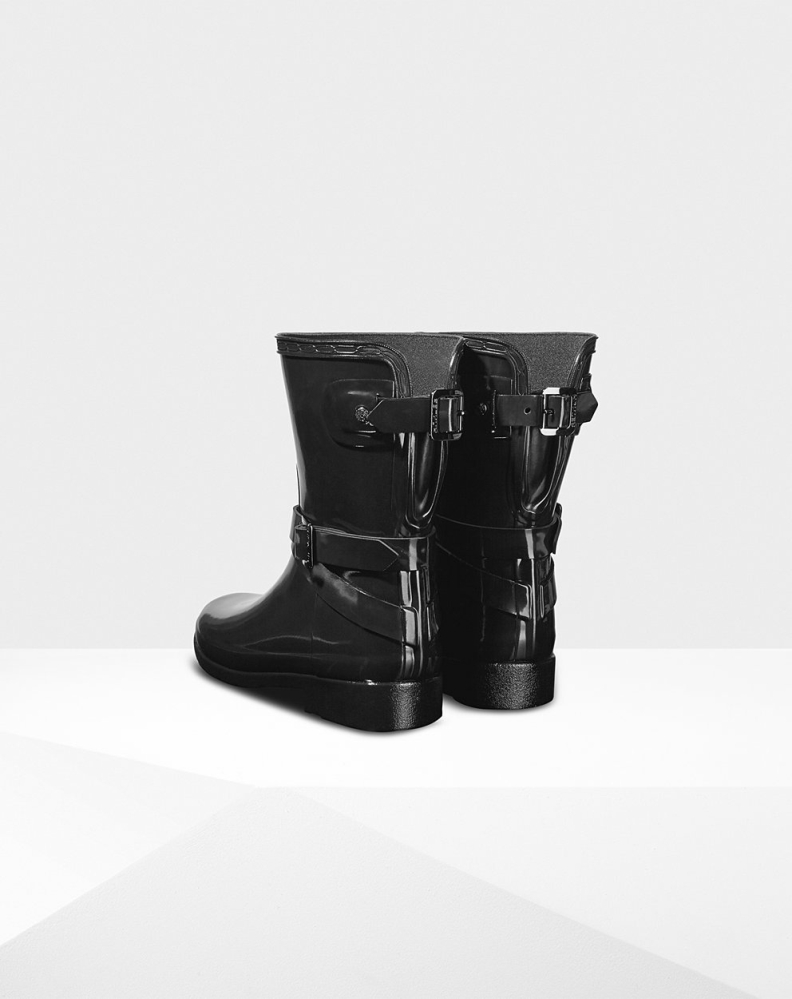 Hunter Refined Adjustable Gloss Kısa Yağmur Çizmesi Kadın Siyah | 250987-COK