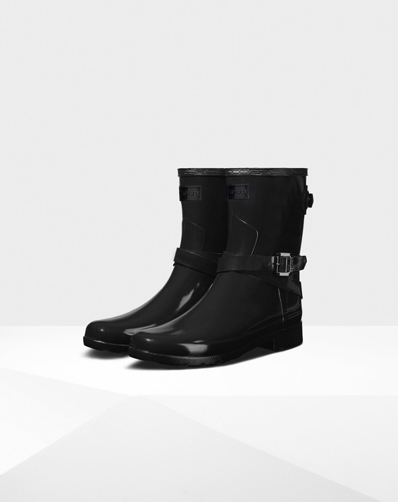 Hunter Refined Slim Fit Adjustable Gloss Kısa Yağmur Çizmesi Kadın Siyah | 480169-TYC