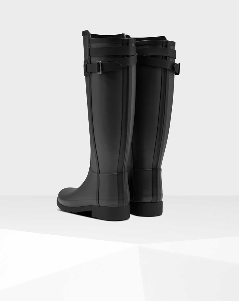 Hunter Refined Slim Fit Contrast Wellington Uzun Yağmur Çizmesi Kadın Siyah | 824650-HLK