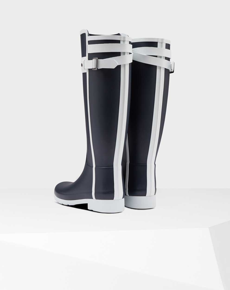 Hunter Refined Slim Fit Contrast Wellington Uzun Yağmur Çizmesi Kadın Lacivert | 958274-AOG