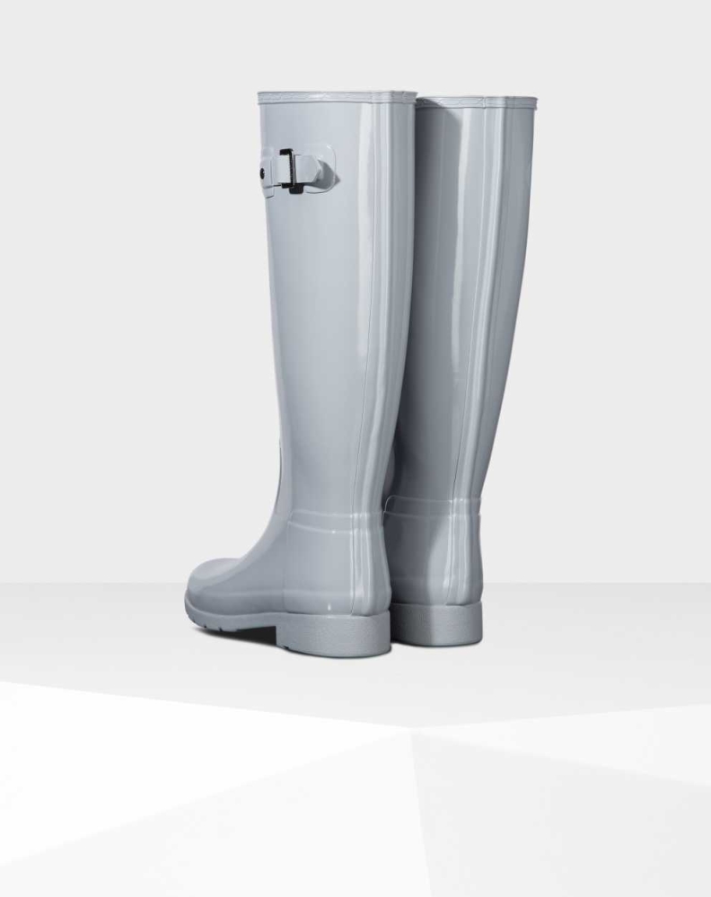 Hunter Refined Slim Fit Gloss Wellington Uzun Yağmur Çizmesi Kadın Gri | 524690-LXE