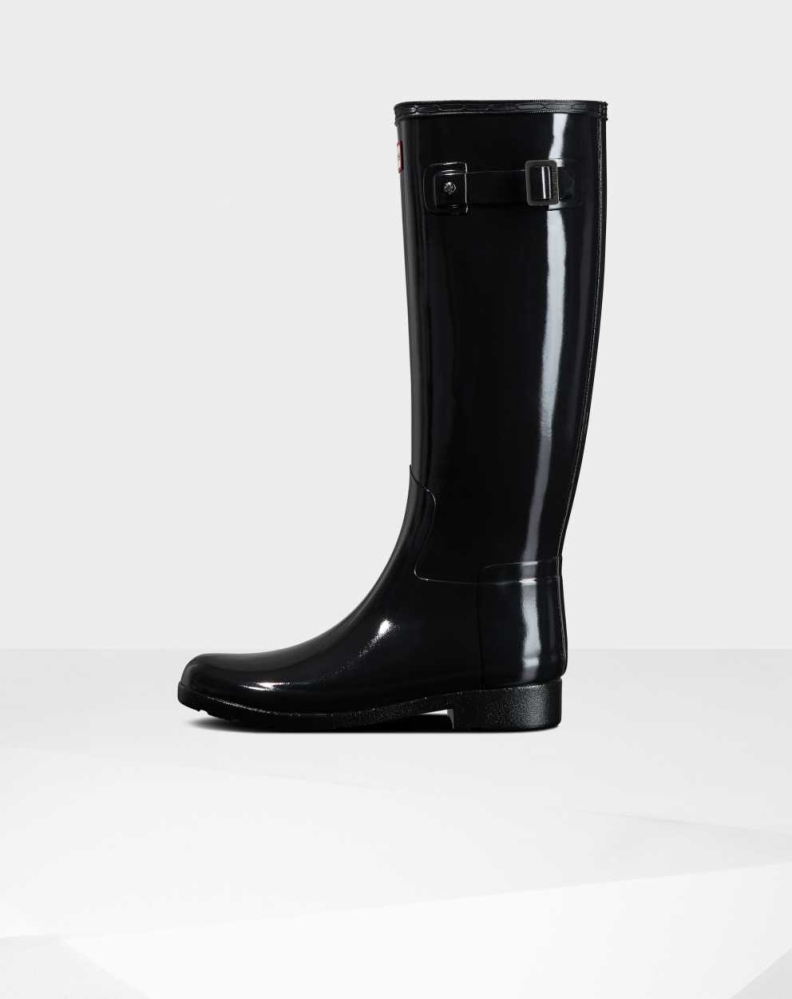 Hunter Refined Slim Fit Gloss Wellington Uzun Yağmur Çizmesi Kadın Siyah | 726315-VMQ