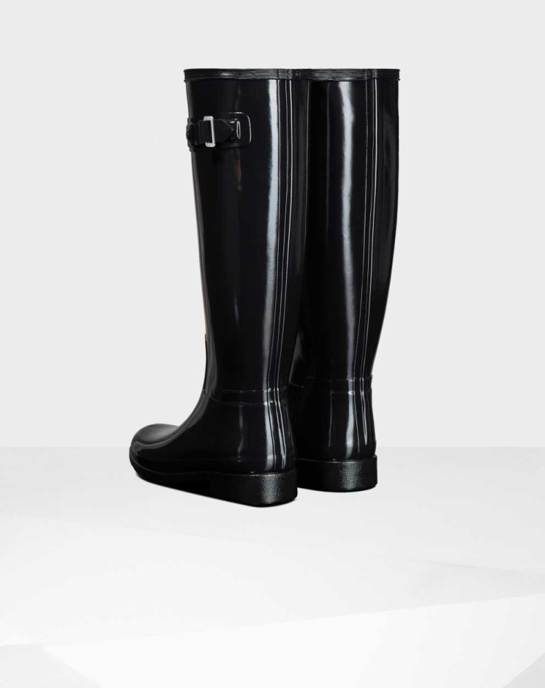 Hunter Refined Slim Fit Gloss Wellington Uzun Yağmur Çizmesi Kadın Siyah | 726315-VMQ